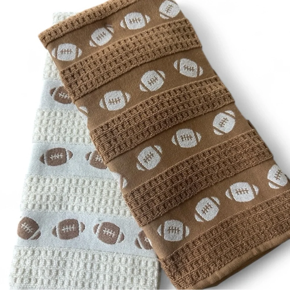 Set of 2 Football Brown and Cream Kitchen Towels 🏈 NWT